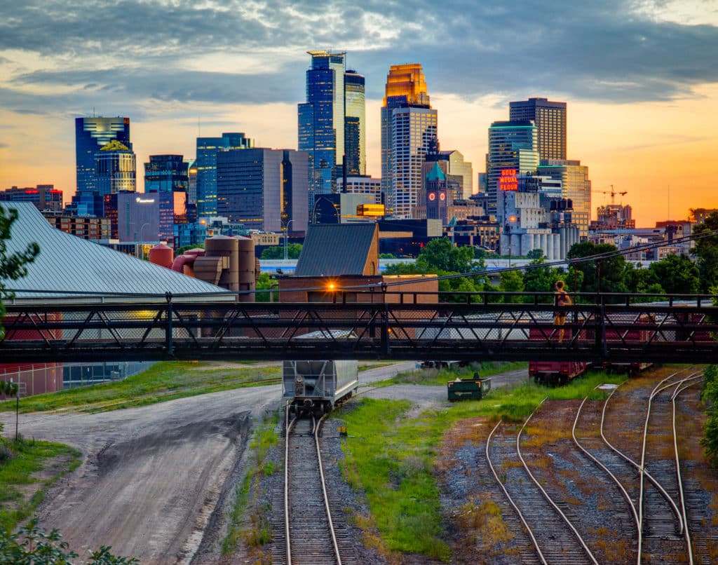 sunset over minneapolis skyline